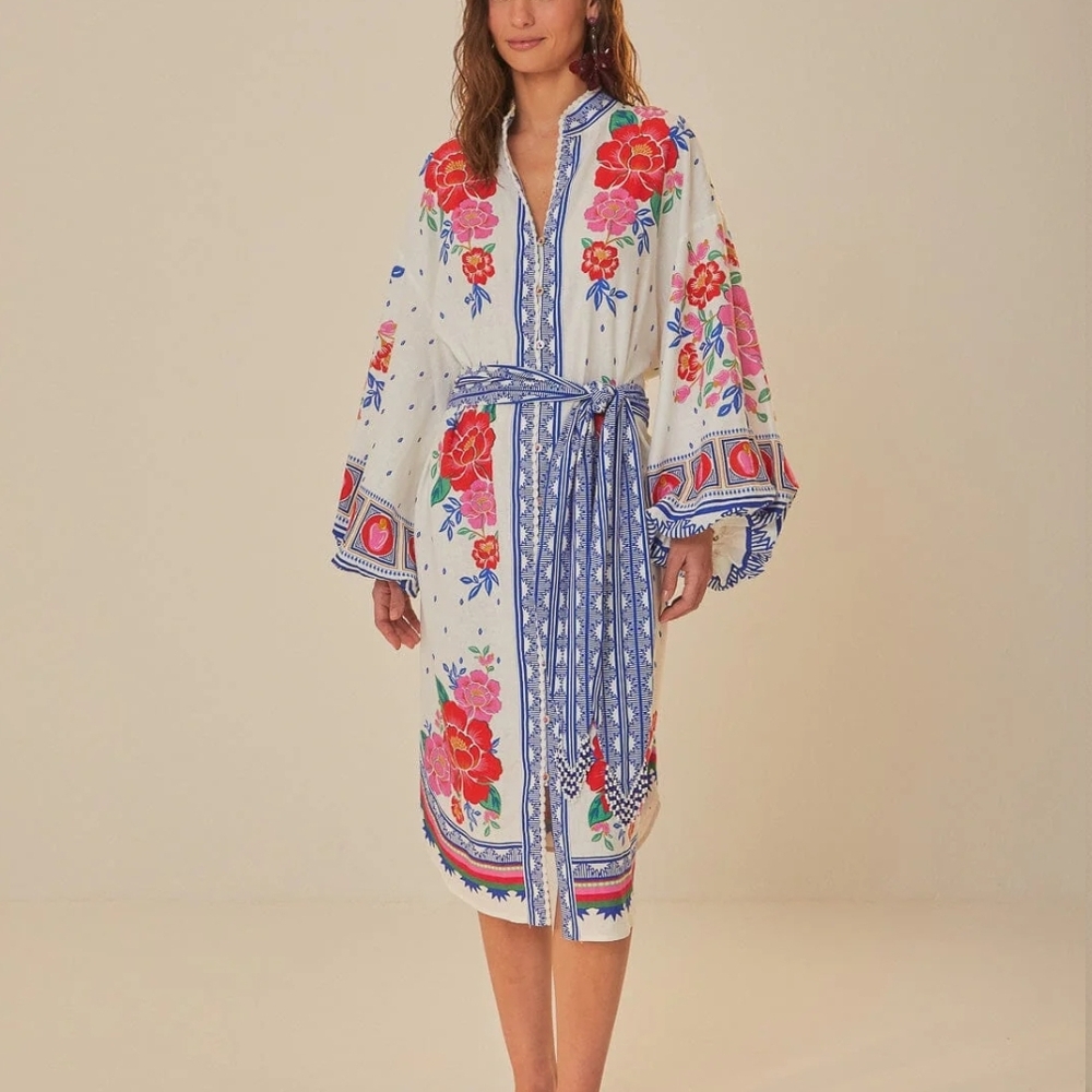 NWT FARM Rio Off-White Flowers Beach Midi Dress Size XS